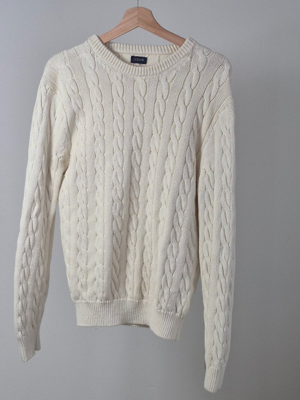 J.Crew Men’s S Cable Knit Sweater 100% Cotton Fisherman Crewneck Ivory